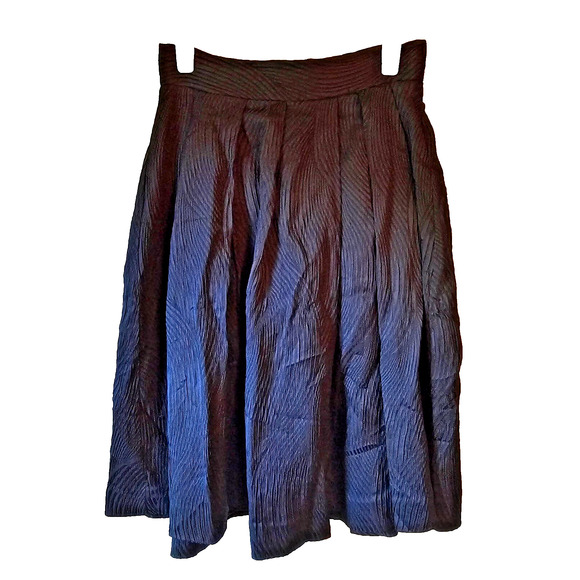 H&M Black Textured Pleated A-Line Midi Skirt Zipper Back Women's Classic Chic 8 - Picture 1 of 8